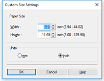 figura: Caixa de diálogo Tamanho de Papel Personalizado