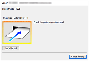 Imagen: mensaje de error del Monitor de estado Canon IJ