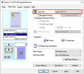 figura: Formato pagina nella scheda Imposta pagina