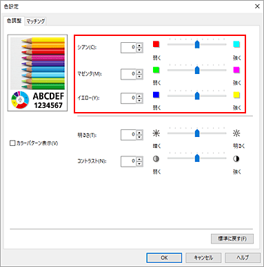 図：［色調整］ダイアログボックスのカラーバランス