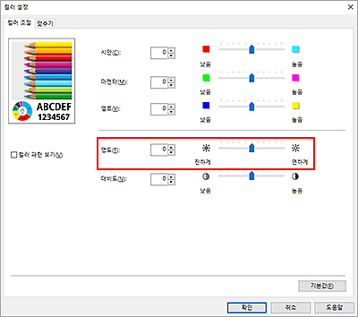 그림: [컬러 조절] 대화 상자의 [명도]