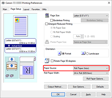 figura:Origem do Papel na guia Configurar página