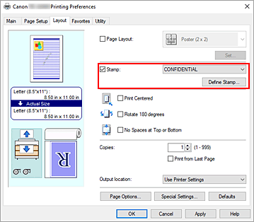 figure:Define Stamp... auf der Registerkarte Layout