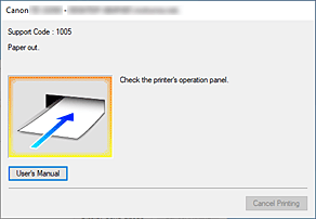 figure:Canon IJ Status Monitor Error display