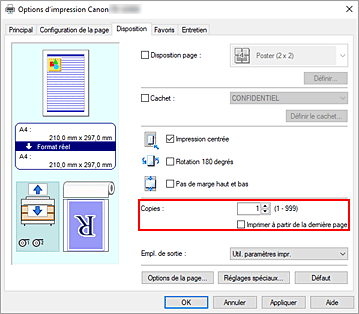 figure&nbsp;: Copies dans l'onglet Configuration de la page