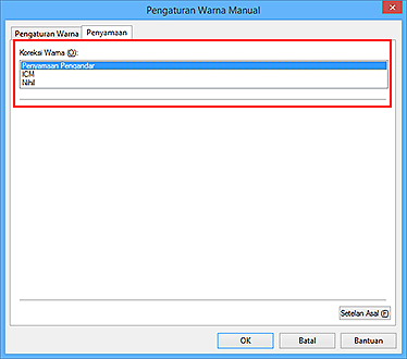 gambar: Koreksi Warna dalam kotak dialog Pengaturan Warna Manual