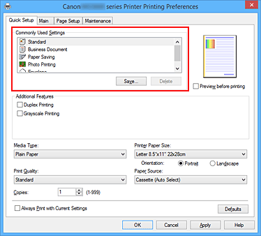 figura:Commonly Used Settings din fila Quick Setup