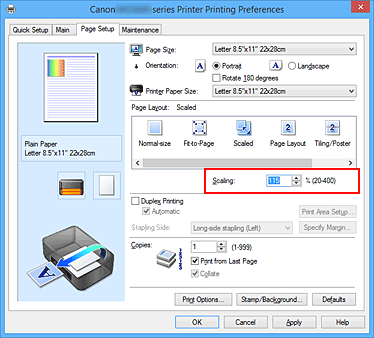 figura:Scaling din fila Page Setup