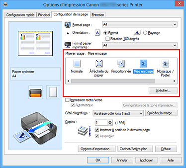 figure : Sélectionnez Mise en page comme Mise en page dans l'onglet Configuration de la page