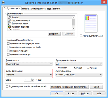 figure : Qualité d'impression dans l'onglet Configuration rapide