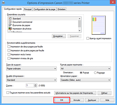 figure : OK dans l'onglet Configuration rapide