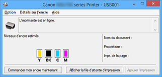 figure : Écran d'état d'imprimante Canon IJ