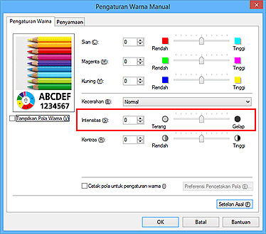 gambar: Intensitas dalam kotak dialog Pengaturan Warna Manual