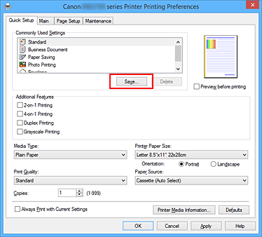 figura:Save... din fila Quick Setup