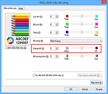hình: Cường độ trong hộp thoại Điều chỉnh màu thủ công
