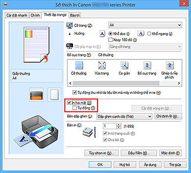 hình: Hộp kiểm In hai mặt trên tab Thiết lập trang