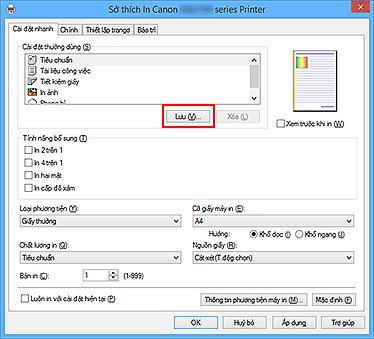 hình: Lưu... trên tab Cài đặt nhanh
