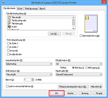 hình: OK trên tab Cài đặt nhanh