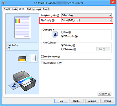 hình: Nguồn giấy trên tab Chính