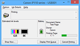 الشكل:شاشة مراقبة حالة Canon IJ