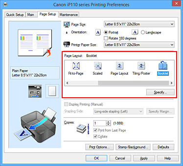 фигура: Избор на „Booklet” за „Page Layout” в раздела „Page Setup”