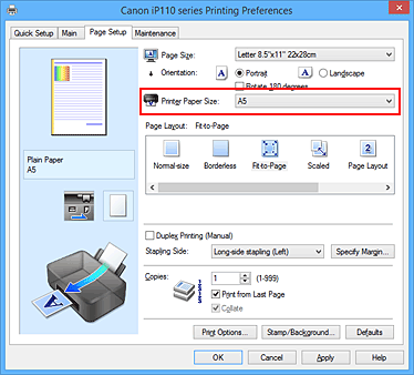 фигура: „Printer Paper Size” в раздела „Page Setup”