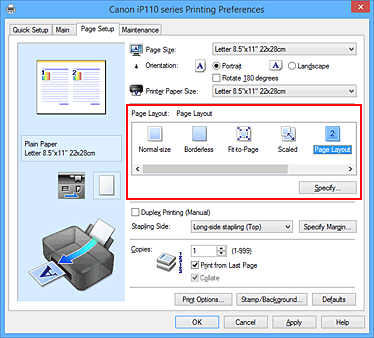 фигура: Избиране на „Page Layout” за „Page Layout” в раздела „Page Setup”