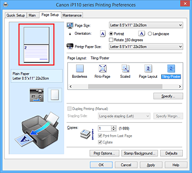 фигура: Показване на визуализация на настройките в раздела „Page Setup”