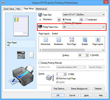 фигура: „Printer Paper Size” в раздела „Page Setup”