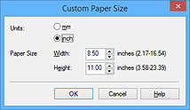 фигура: Диалогов прозорец „Custom Paper Size”