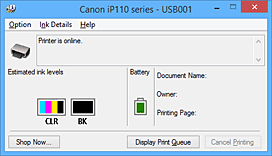 obrázek: dialogové okno Monitor stavu Canon IJ