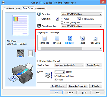 figure:Select Fit-to-Page for Page Layout on the Page Setup tab