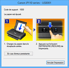 figure : Écran d'état d'imprimante Canon IJ-Affichage d'une erreur
