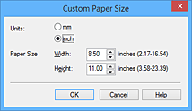 figura: Caseta de dialog Custom Paper Size