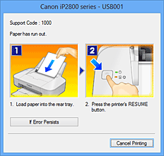 фигура: Дисплей за грешки на Canon IJ Status Monitor