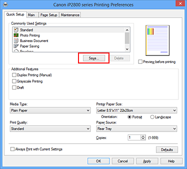 figure:Save... on the Quick Setup tab