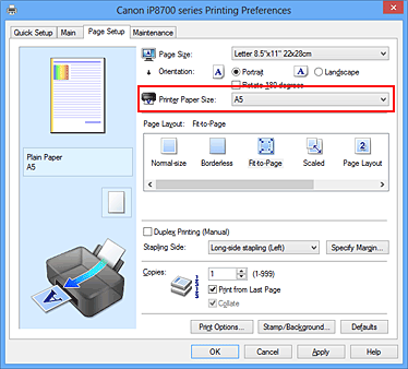 фигура: „Printer Paper Size” в раздела „Page Setup”