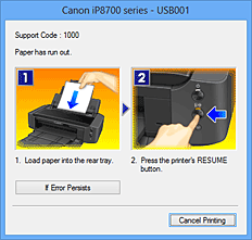 фигура: Дисплей за грешки на Canon IJ Status Monitor