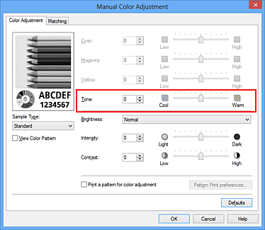 figure:Tone in the Manual Color Adjustment dialog box