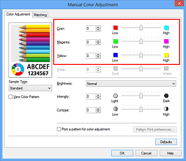 Imagen: Balance del color del cuadro de diálogo Ajuste manual del color