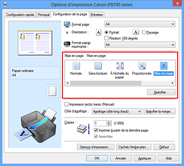 figure : Sélectionnez Mise en page comme Mise en page dans l'onglet Configuration de la page