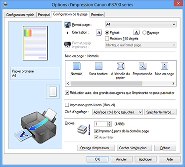 figure : Onglet Configuration de la page