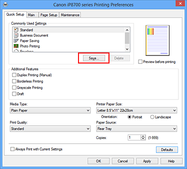 pav.: Mygtukas &bdquo;Įrašyti...&ldquo; greitosios sąrankos skirtuke