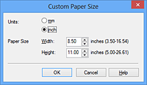 figura: Caseta de dialog Custom Paper Size