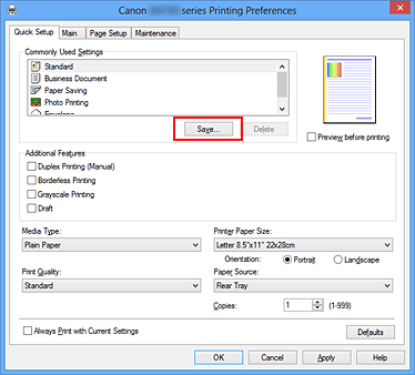 figure:Save... on the Quick Setup tab