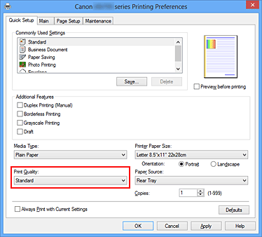figure:Print Quality on the Quick Setup tab
