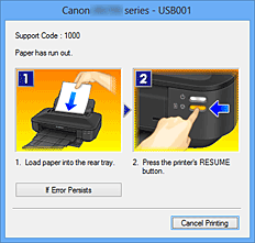 фигура: Дисплей за грешки на Canon IJ Status Monitor