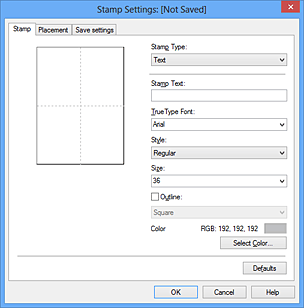 фигура: Диалогов прозорец „Stamp Settings”