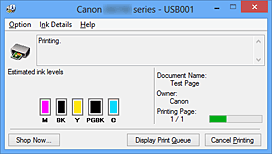 obrázek: dialogové okno Monitor stavu Canon IJ
