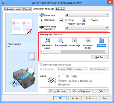 figure : Sélectionnez Brochure comme Mise en page dans l'onglet Configuration de la page.